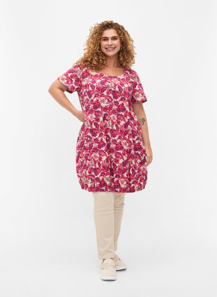 Bedrukte katoenen jurk met korte mouw, Raspberry S. Paisley, Model image number 2