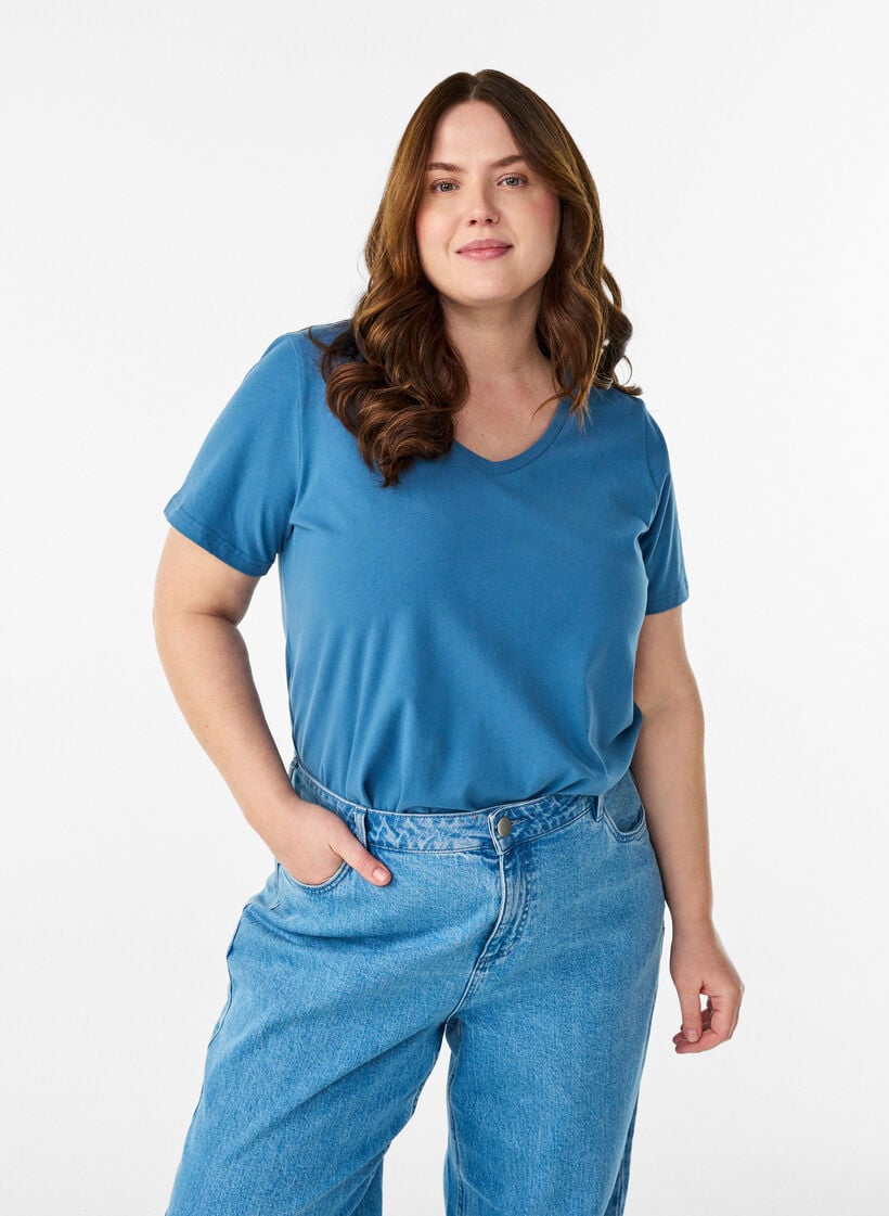 Effen basic katoenen T-shirt, Grijs, Model image number 0