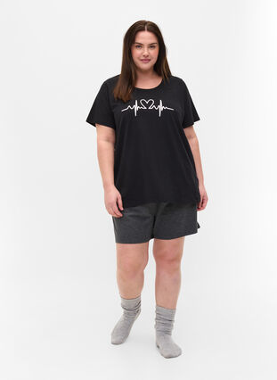 T-shirt de pyjama à manches courtes avec impression, Black HEARTBEAT, Model image number 2