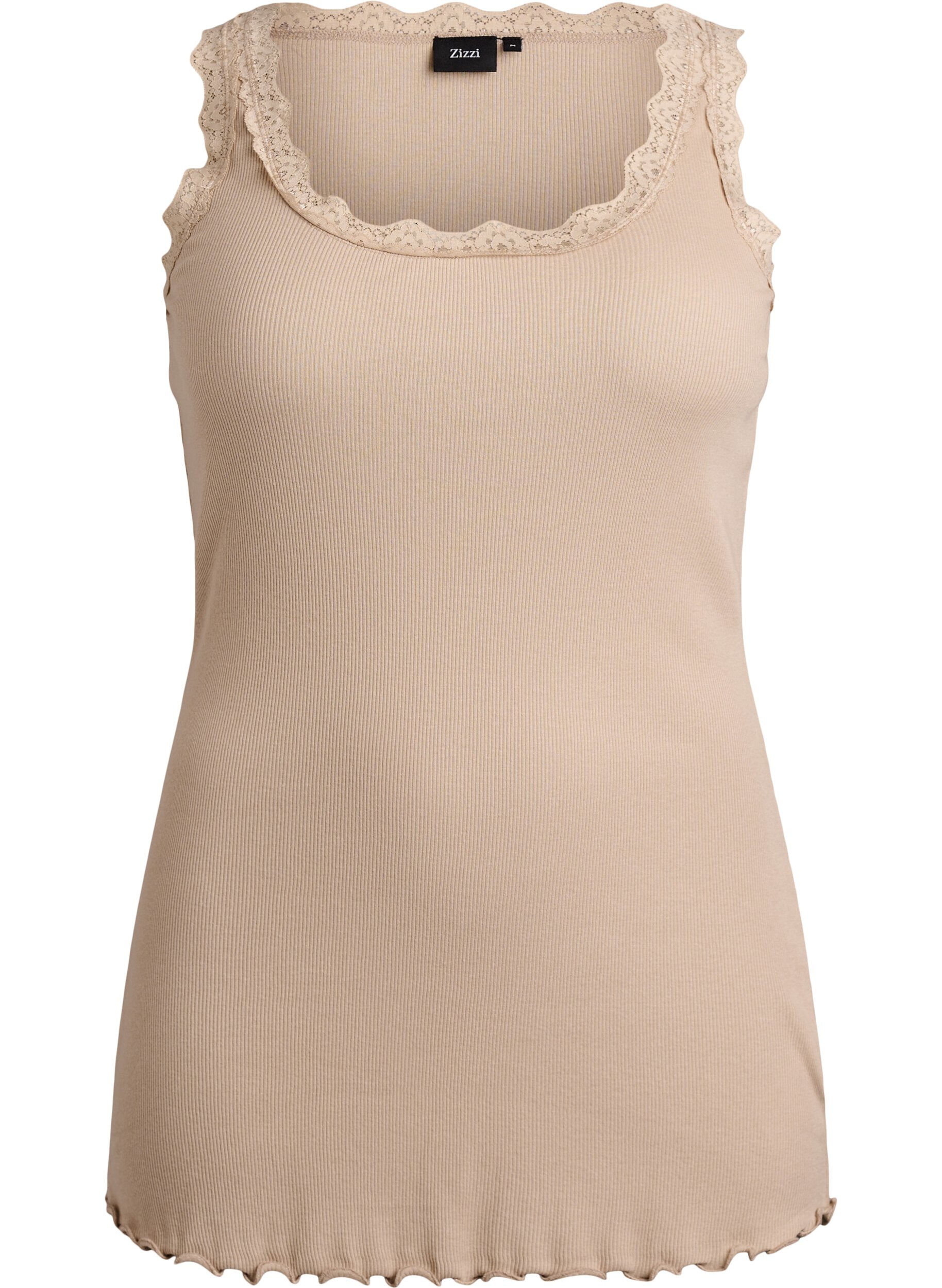 ZizziTop met kanten afwerking, Beige, Packshot image number 0