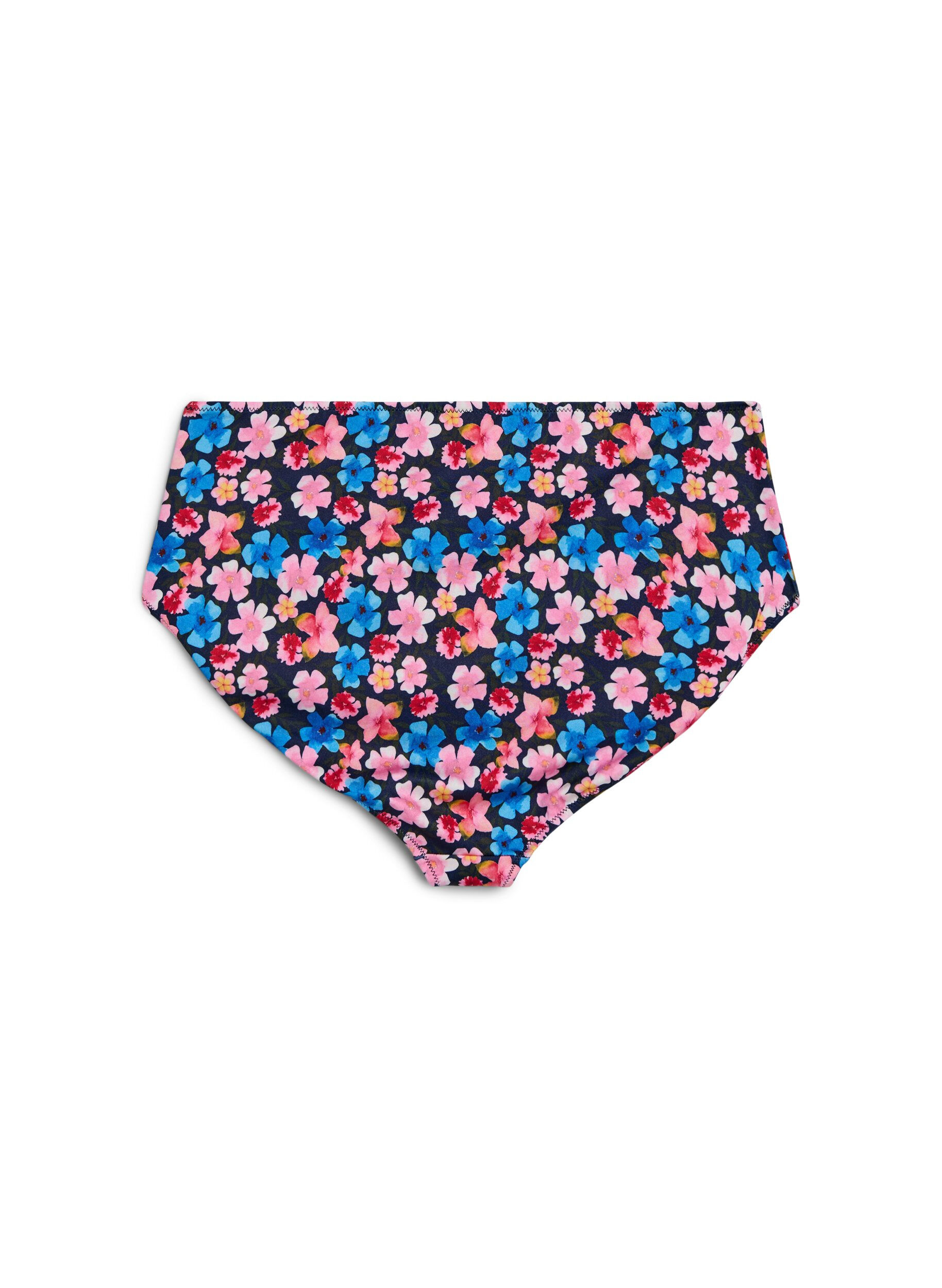 ZizziHoog getailleerde bloemrijke bikini broekjes, Rood, Packshot image number 1