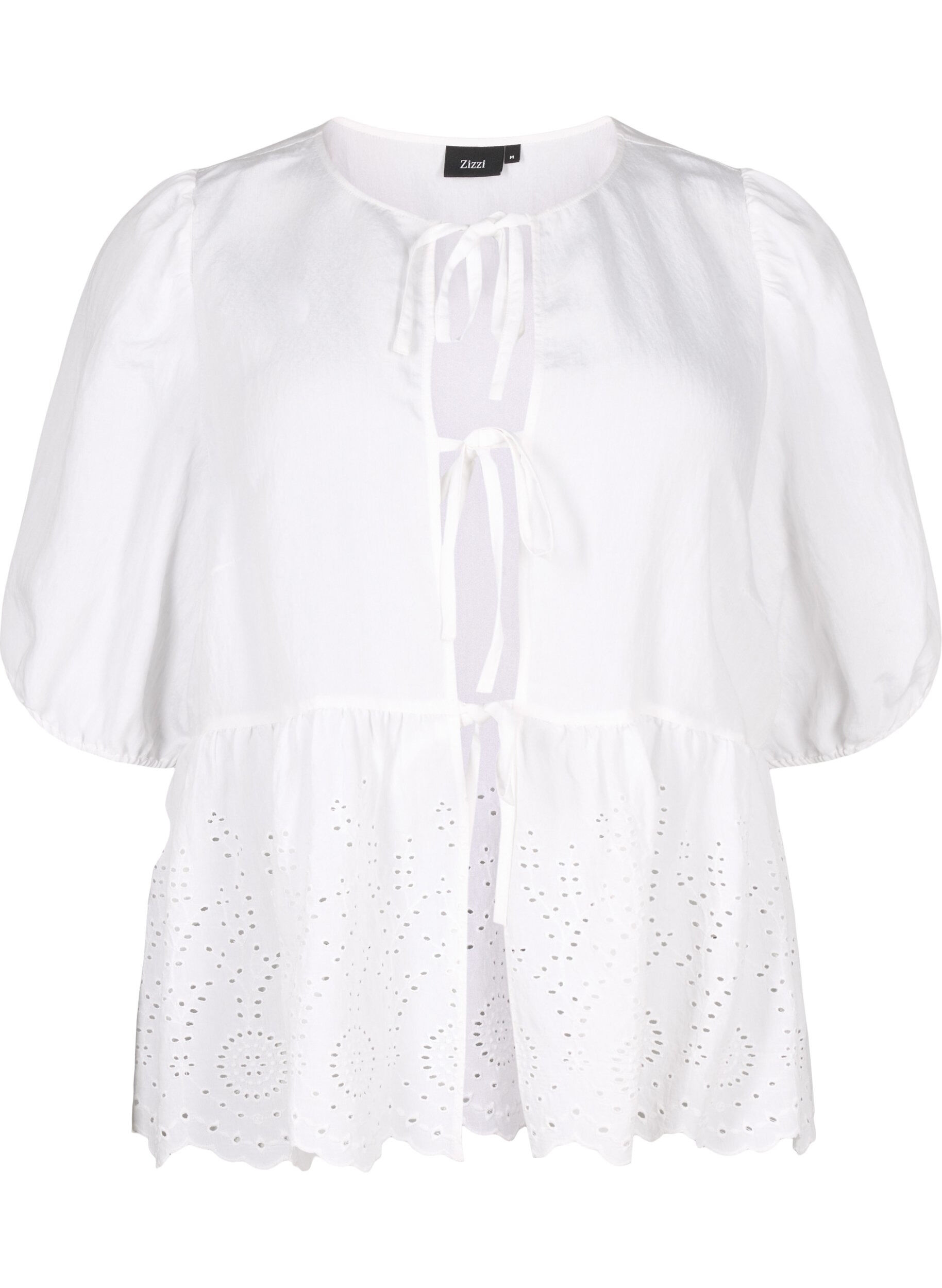 ZizziViscose blouse met anglaise borduursel, Bright White, Packshot image number 0
