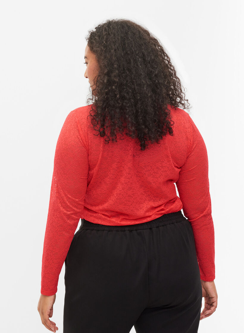 Chemisier moulant en dentelle à manches longues, Hibiscus, Model image number 1