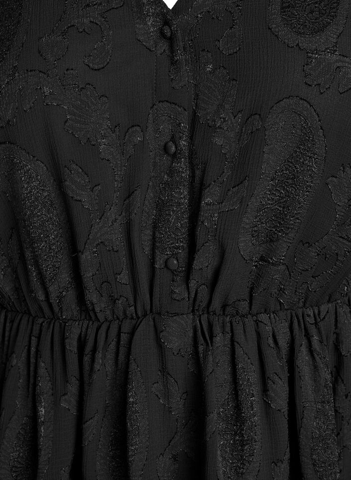 Robe courte &agrave; volants et motif textur&eacute;, Noir, Packshot image number 2