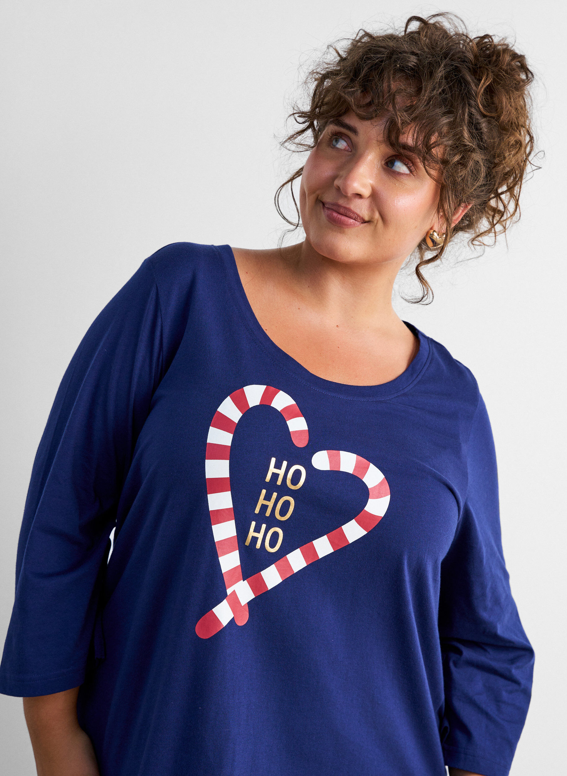 ZizziChemise de nuit en coton bio &agrave; motif de No&euml;l, Bleu, Model image number 4