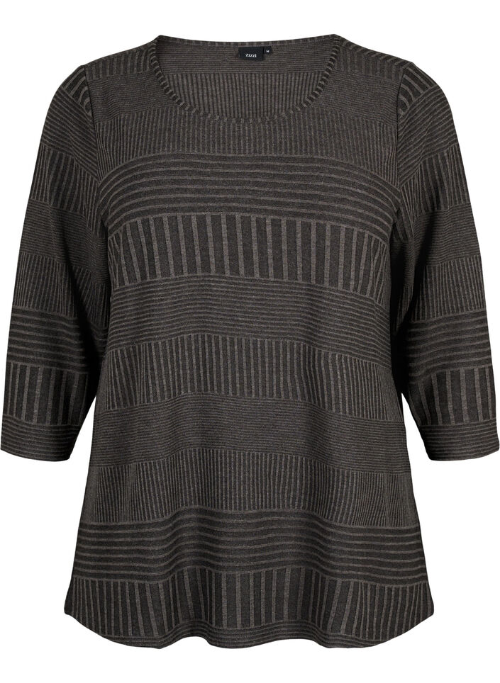 Blouse avec manches 3/4 et motif ray&eacute;, Dark Grey Melange, Packshot image number 0