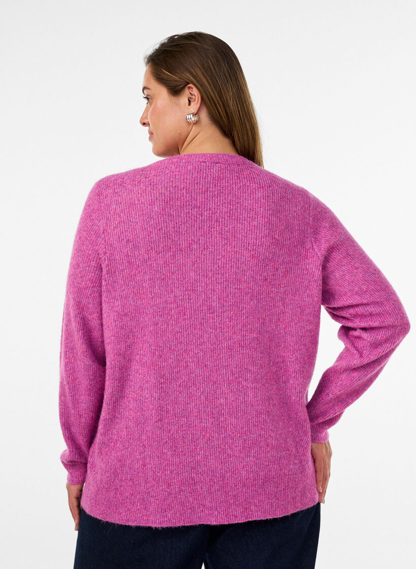Blouse en maille chin&eacute;e avec col rond, Violet, Model image number 2