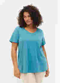 T-shirt en coton uni basique, Brittany Blue, Model