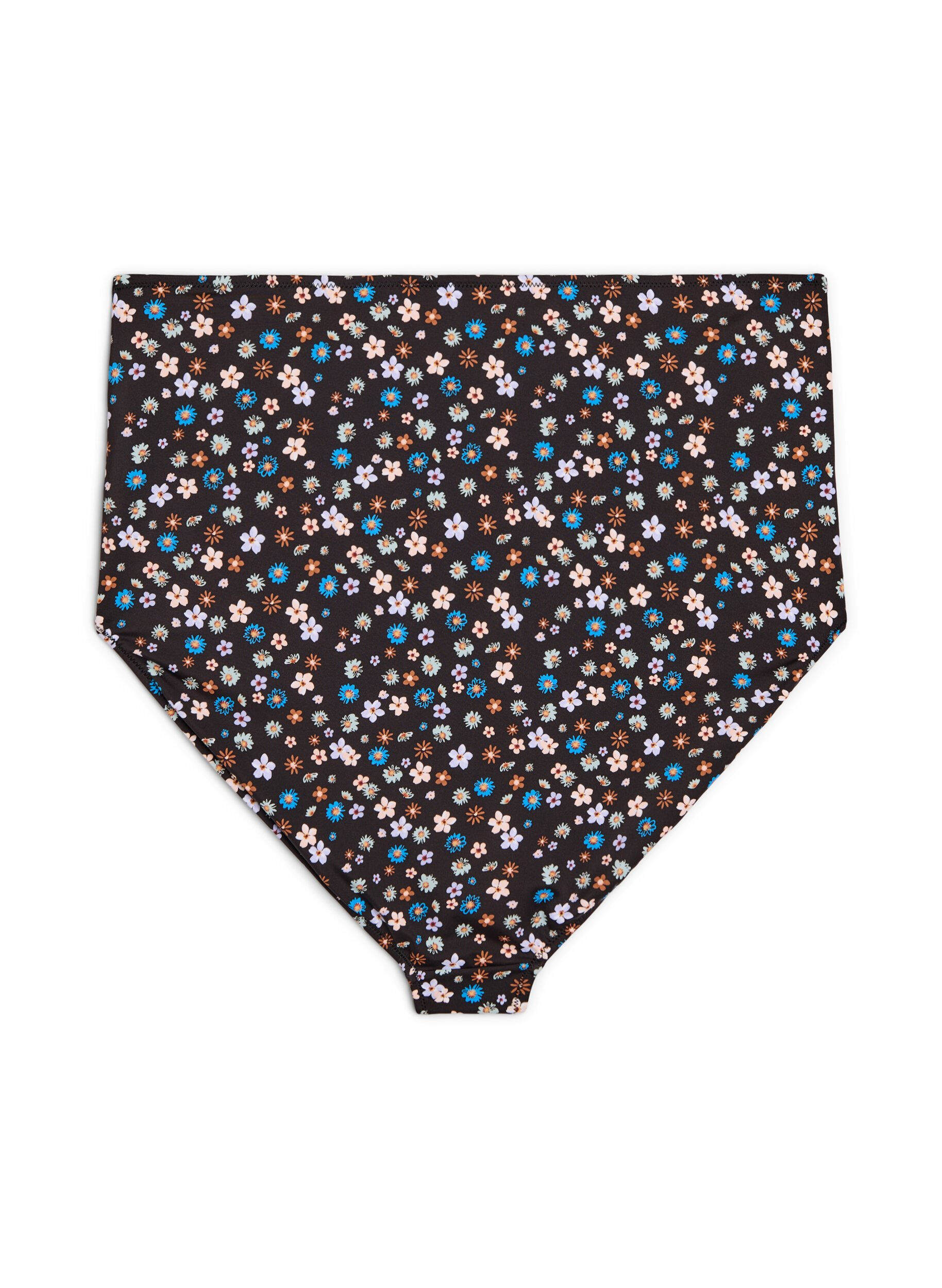 ZizziExtra high-waisted bikinibroekje met bloemenprint, Bruin, Packshot image number 1