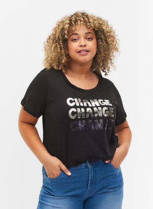 T-shirt en coton à manches courtes, Black Change, Model image number 0