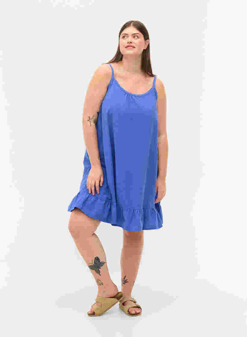 Katoenen jurk met dunne bandjes en a-lijn, Dazzling Blue, Model image number 2