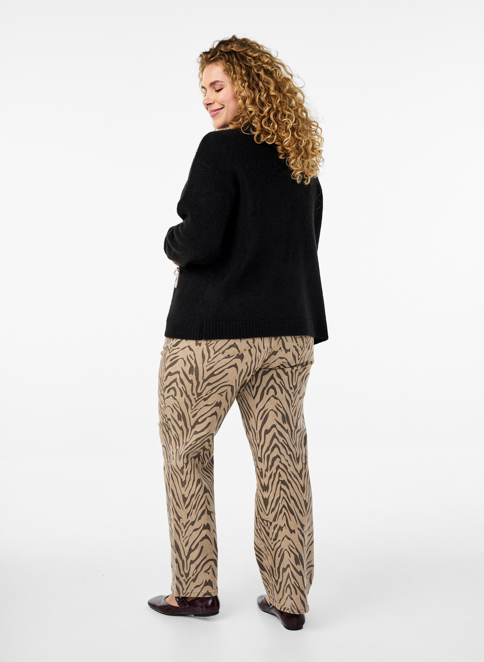 ZizziStraight-fit jeans met zebraprint, Bruin, Model image number 1