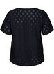 Blouse met korte mouwen en gaatjespatroon, Black, Packshot image number 1