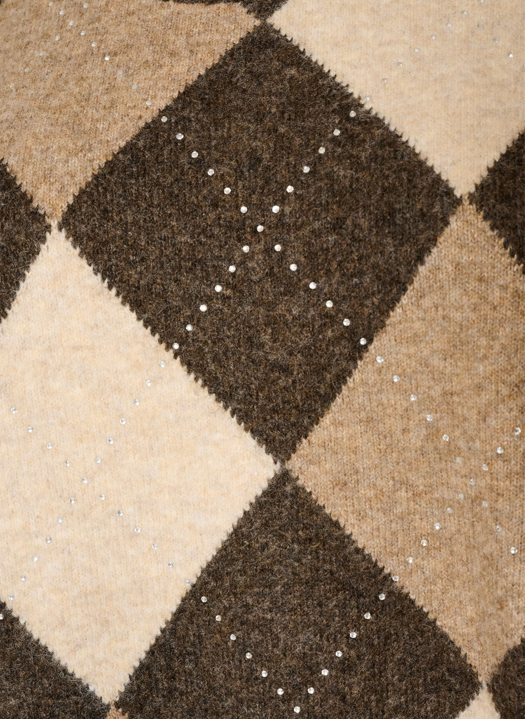 ZizziGebreide top met argylepatroon en rhinestones, Bruin, Packshot image number 2