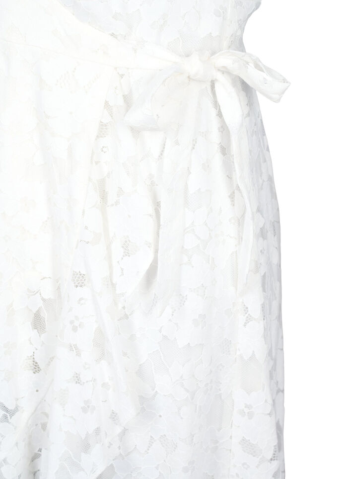 Robe cache-cœur avec dentelle et manches courtes, Bright White, Packshot image number 3