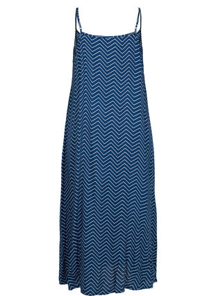 Viscose midi-jurk zonder mouwen, Navy w. White, Packshot image number 1