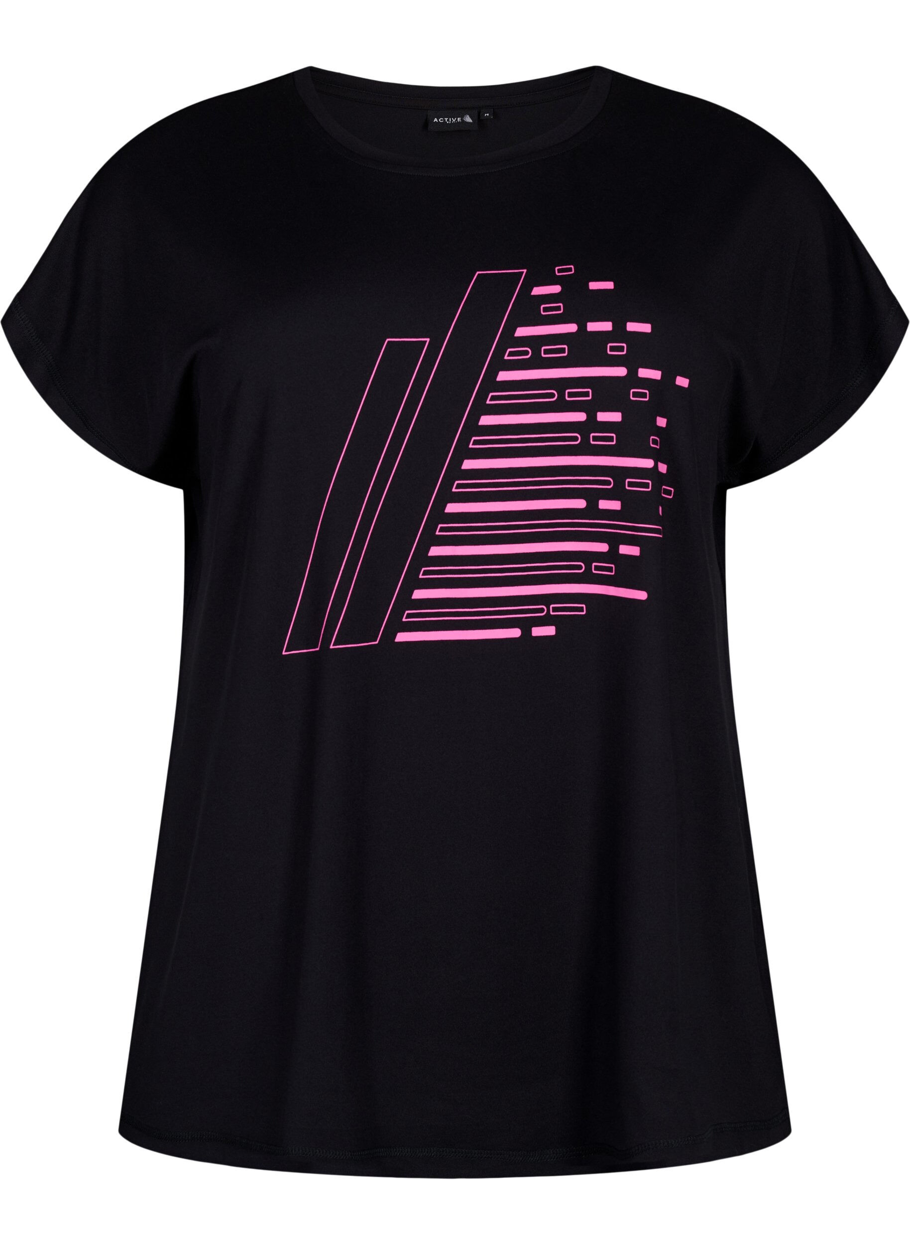 ZizziTrainings-T-shirt met korte mouwen en print, Black/Sugar Plum, Packshot image number 0