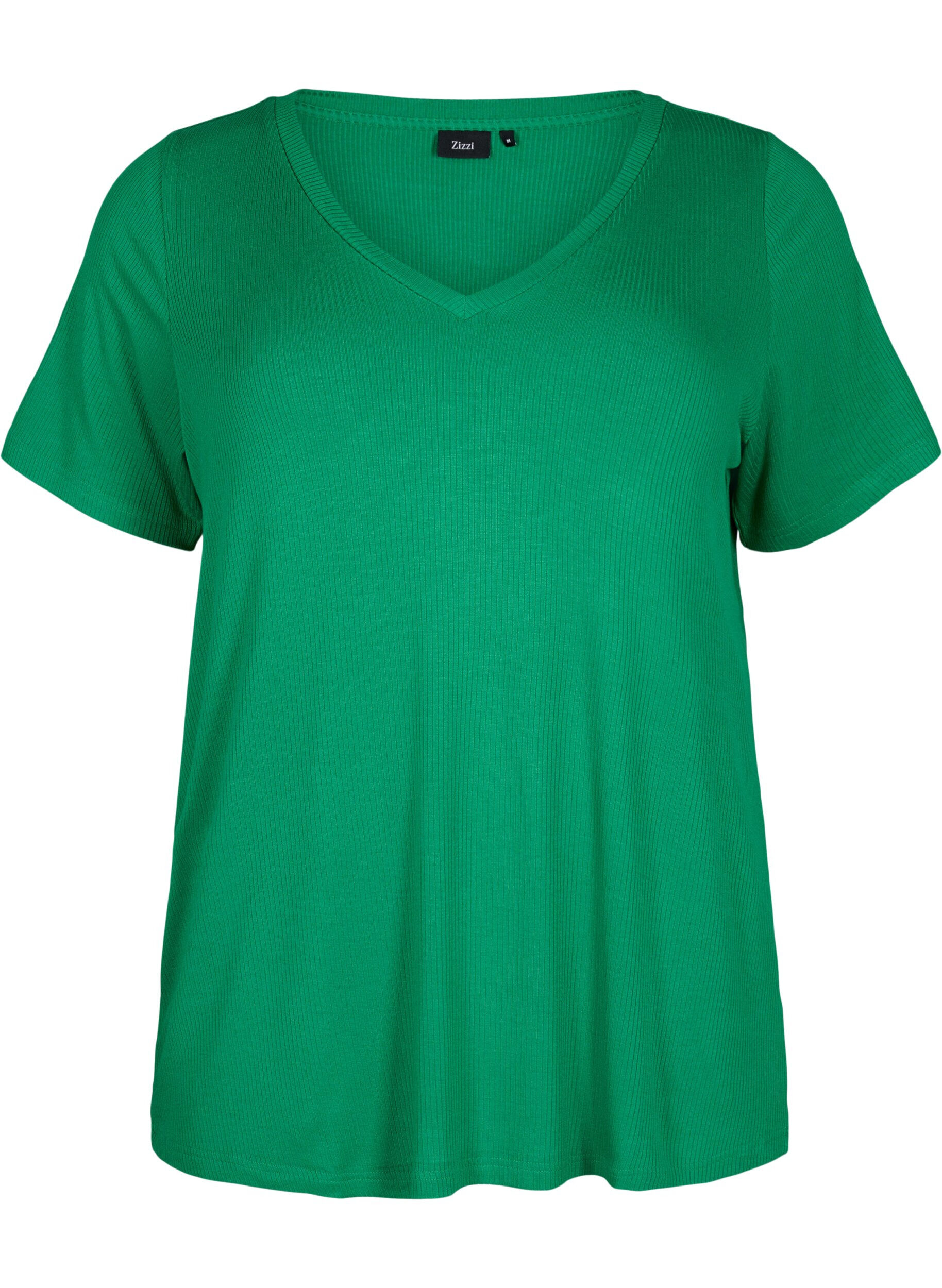 ZizziGeribd viscose T-shirt met V-hals, Jolly Green, Packshot image number 0