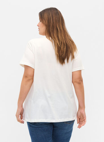 T-shirt en coton avec perles, Warm Off-white, Model image number 1