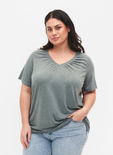 T-shirt mélangé avec bord élastiqué, Balsam Green Mél, Model image number 0