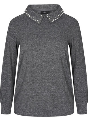 Bæouse en tricot avec col et perles, Dark Grey Mel, Packshot image number 0