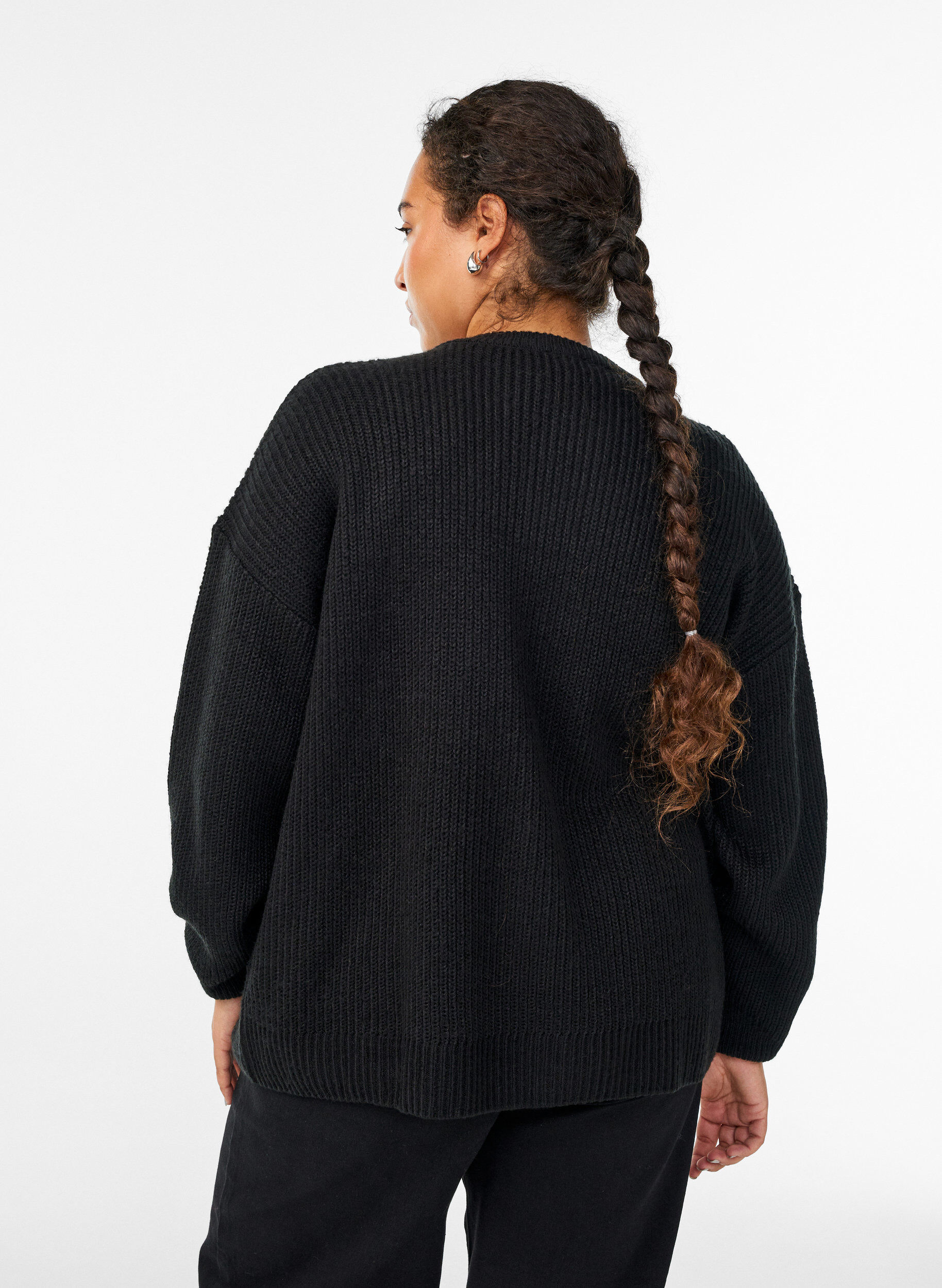 ZizziFLASH - Breigoed cardigan met ritssluiting, Zwart, Model image number 2