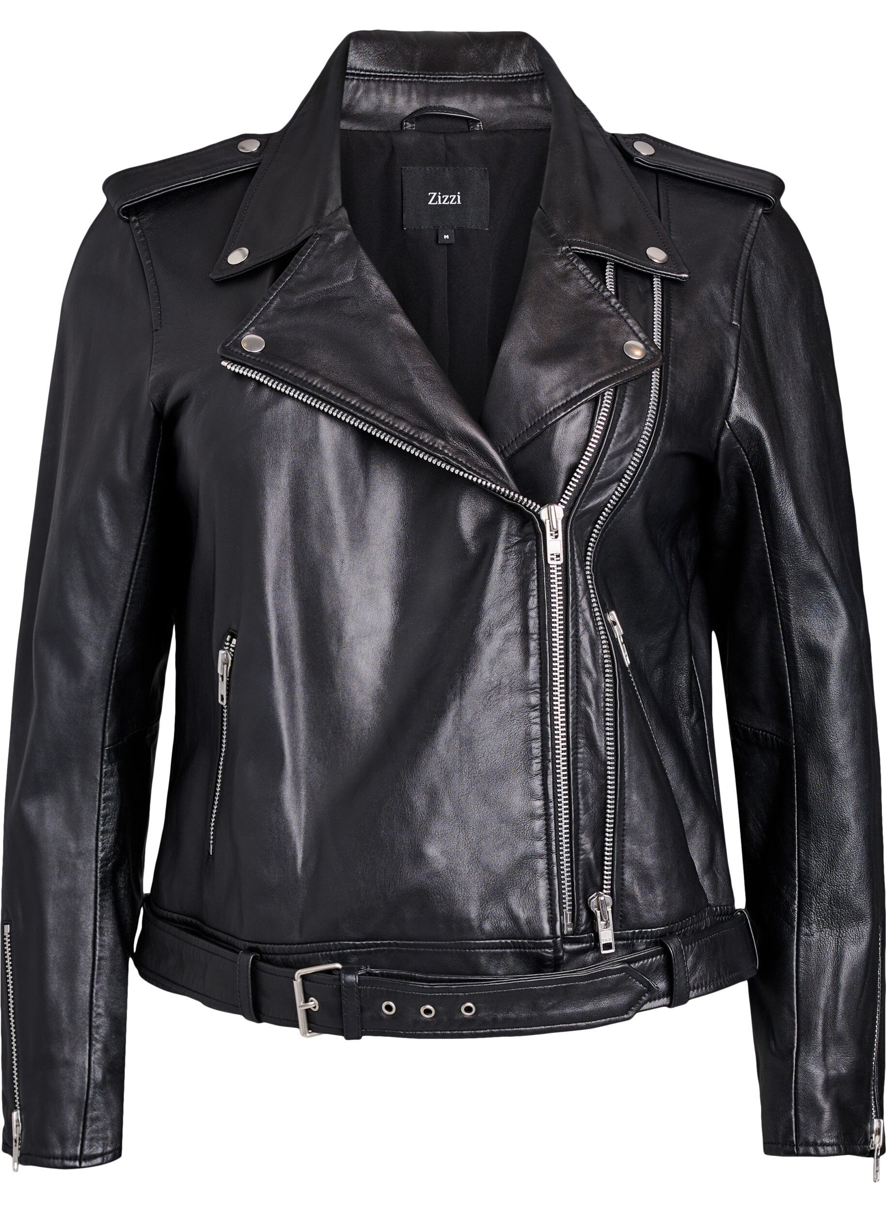 Veste motard en cuir avec ceinture