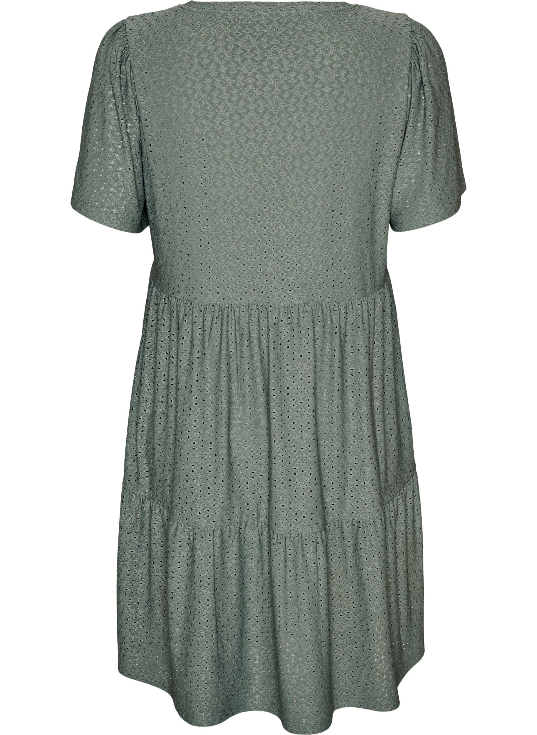 ZizziKorte jurk met kantpatroon en gelaagde rok, Groen, Packshot image number 1