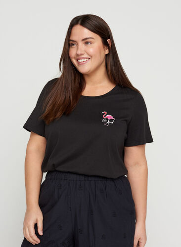 T-shirt met print, Black Flamingo, Model image number 0
