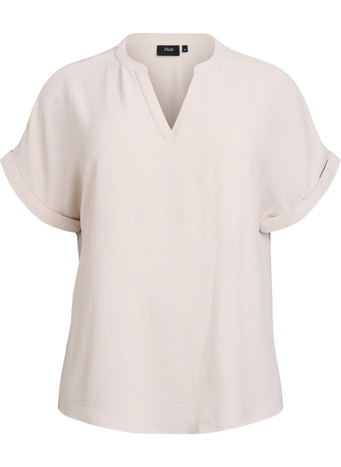 Luchtige blouse met korte mouwen, Beige, Packshot image number 0