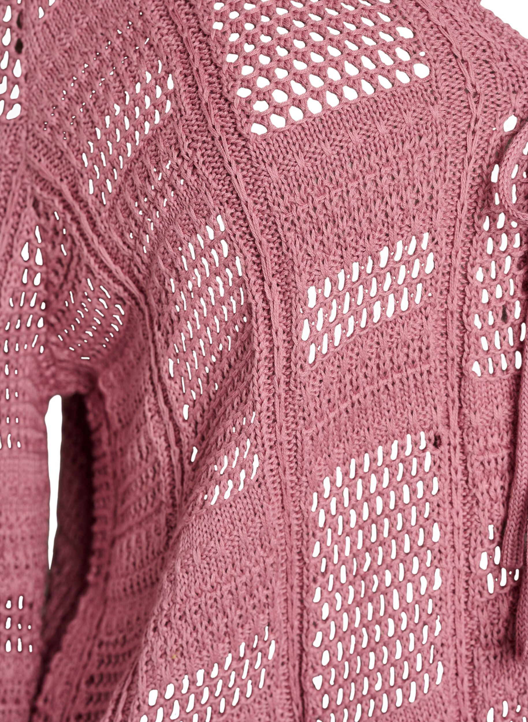 Zizzi Cardigan en maille avec liens et motifs ajour&eacute;s, Rose, Packshot image number 2