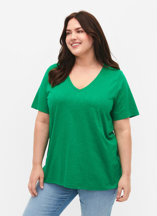 T-shirt basique à manches courtes et col en V, Jolly Green, Model image number 0