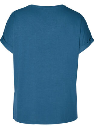 T-shirt in viscosemix met ronde hals, Majolica Blue, Packshot image number 1