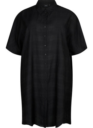 Lang hemd van viscose met structuur, Black, Packshot image number 0