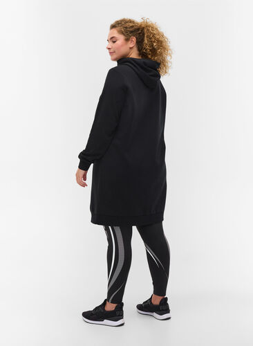 Robe pull à capuche et imprimé, Black, Model image number 1