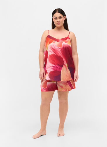 Short de pyjama à motifs avec cordon de serrage, Orange Pink AOP, Model image number 0