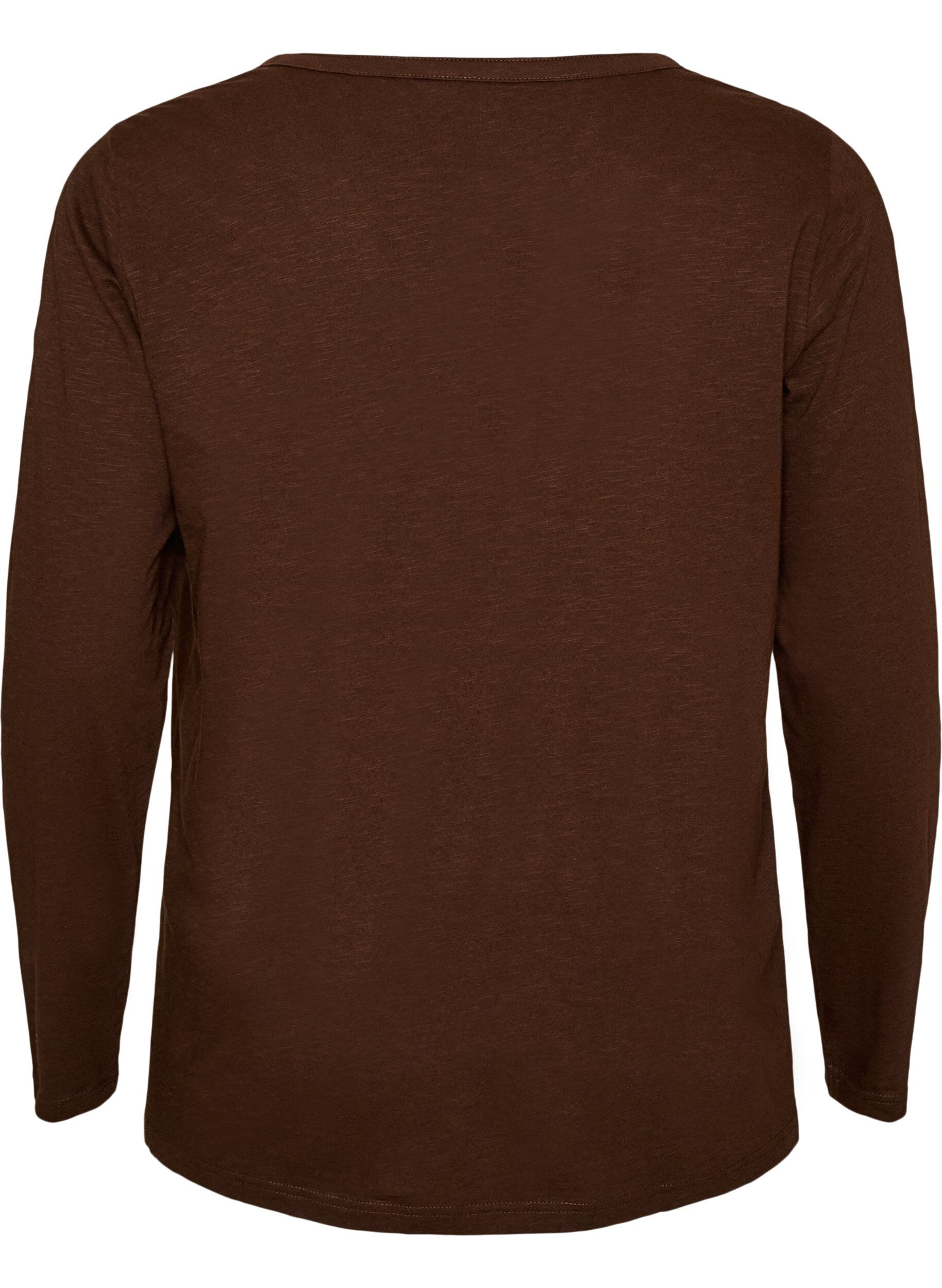 ZizziT-shirt &agrave; manches longues avec col V et boutons, Marron, Packshot image number 1