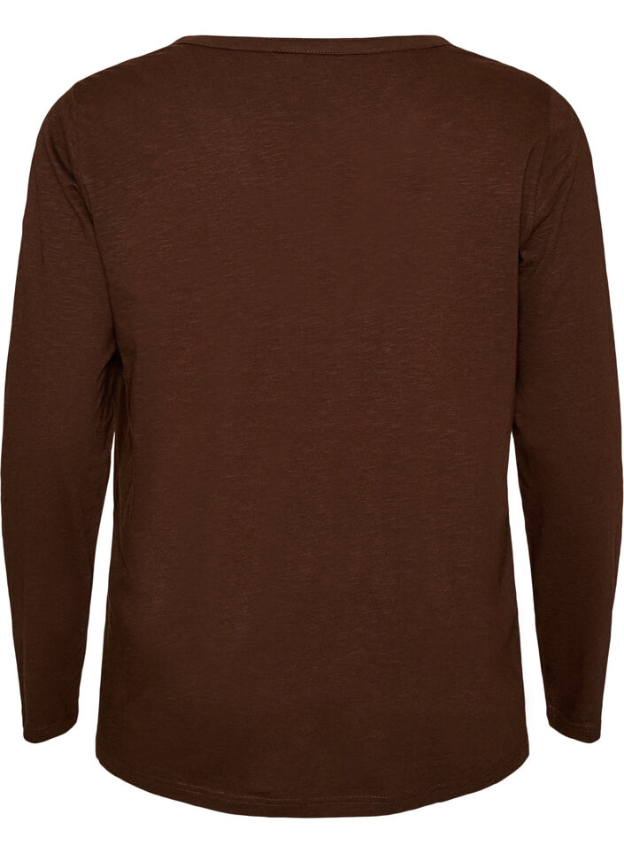 T-shirt &agrave; manches longues avec col V et boutons, Marron, Packshot image number 1