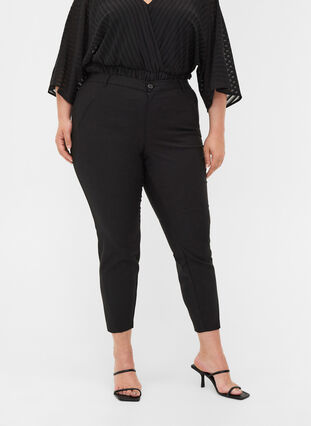 Klassieke broek met hoge taille en enkellengte, Black, Model image number 2