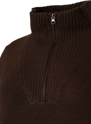 Pull en tricot avec fermeture éclair - Marron - Taille 42-60 - Zizzi