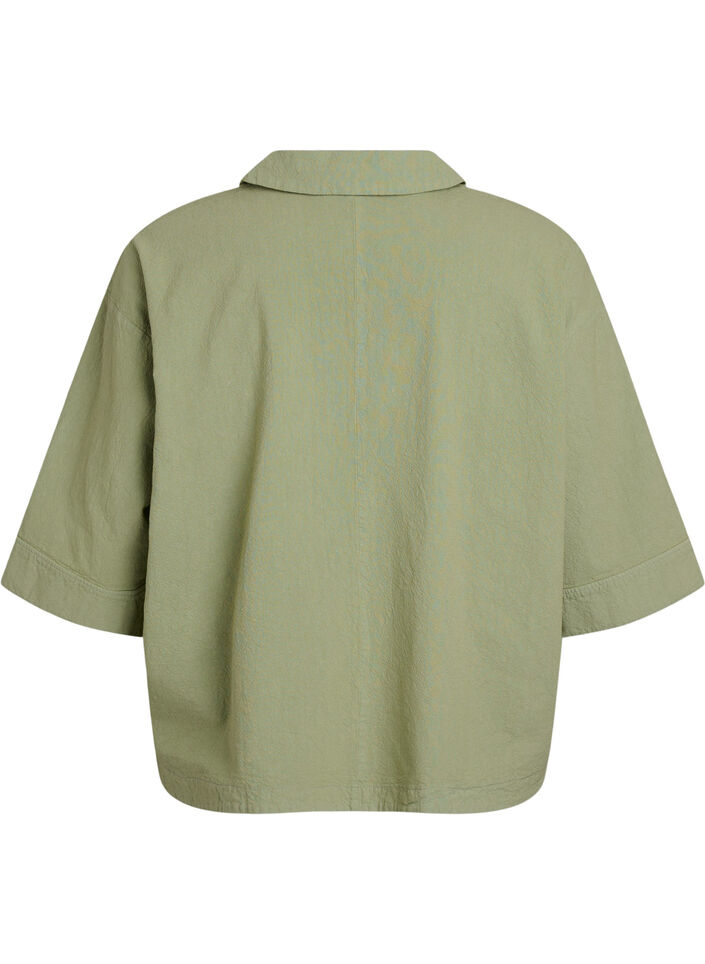 Blouse ample avec col et manches 1/2, Vert, Packshot image number 1