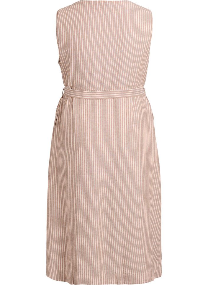Robe midi sans manches &agrave; rayures en lin et viscose, Beige, Packshot image number 1