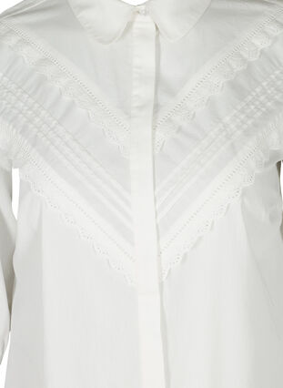 Tunique en coton à manches 3/4 et dentelle, Bright White, Packshot image number 2