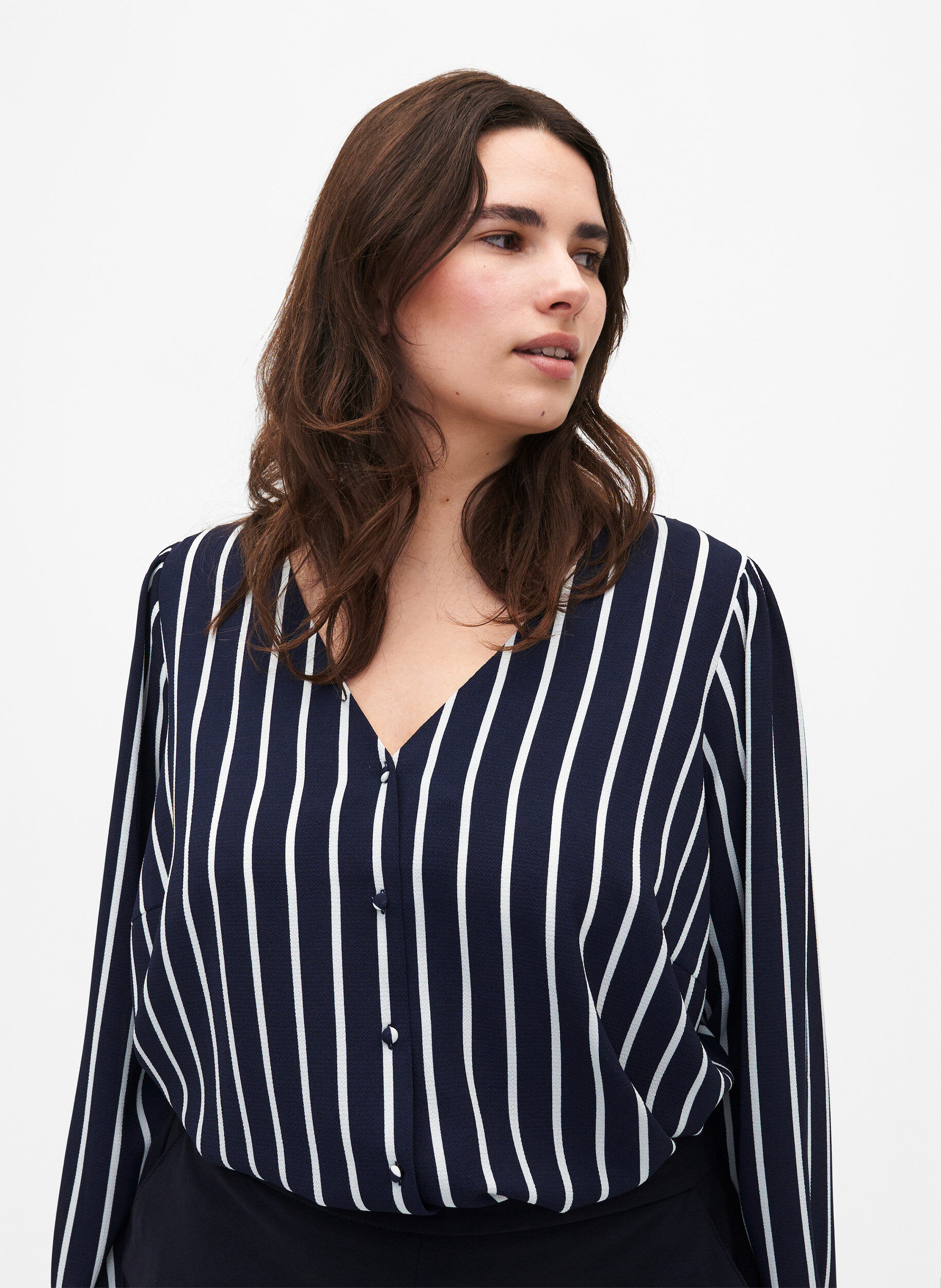 ZizziBlouse avec col en V et imprim&eacute;, Maritime Blue Stripe, Model image number 0