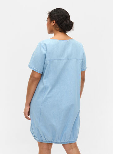 Denim jurk met zakken en korte mouwen, Light blue denim, Model image number 1