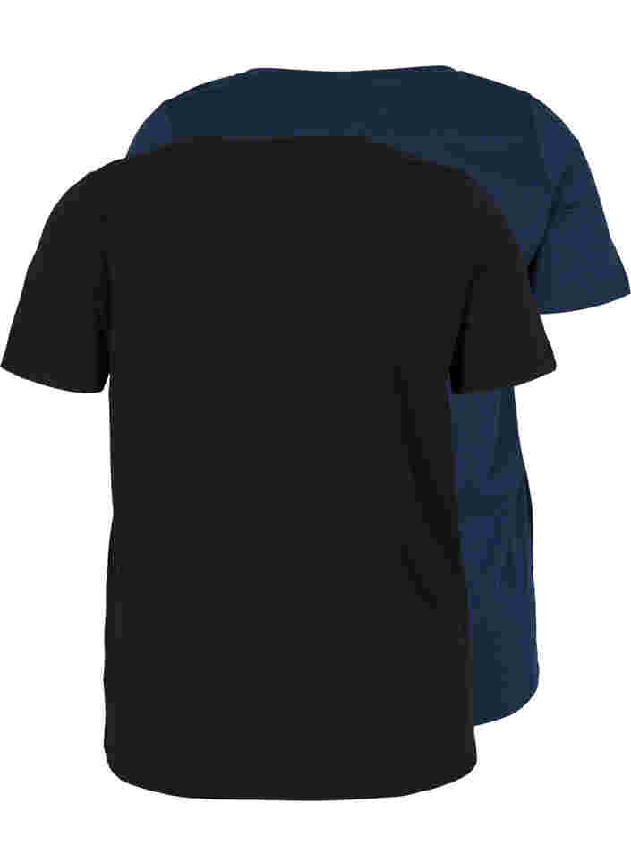 T-shirt basiques 2-pack en coton, Black/Navy B, Packshot image number 1