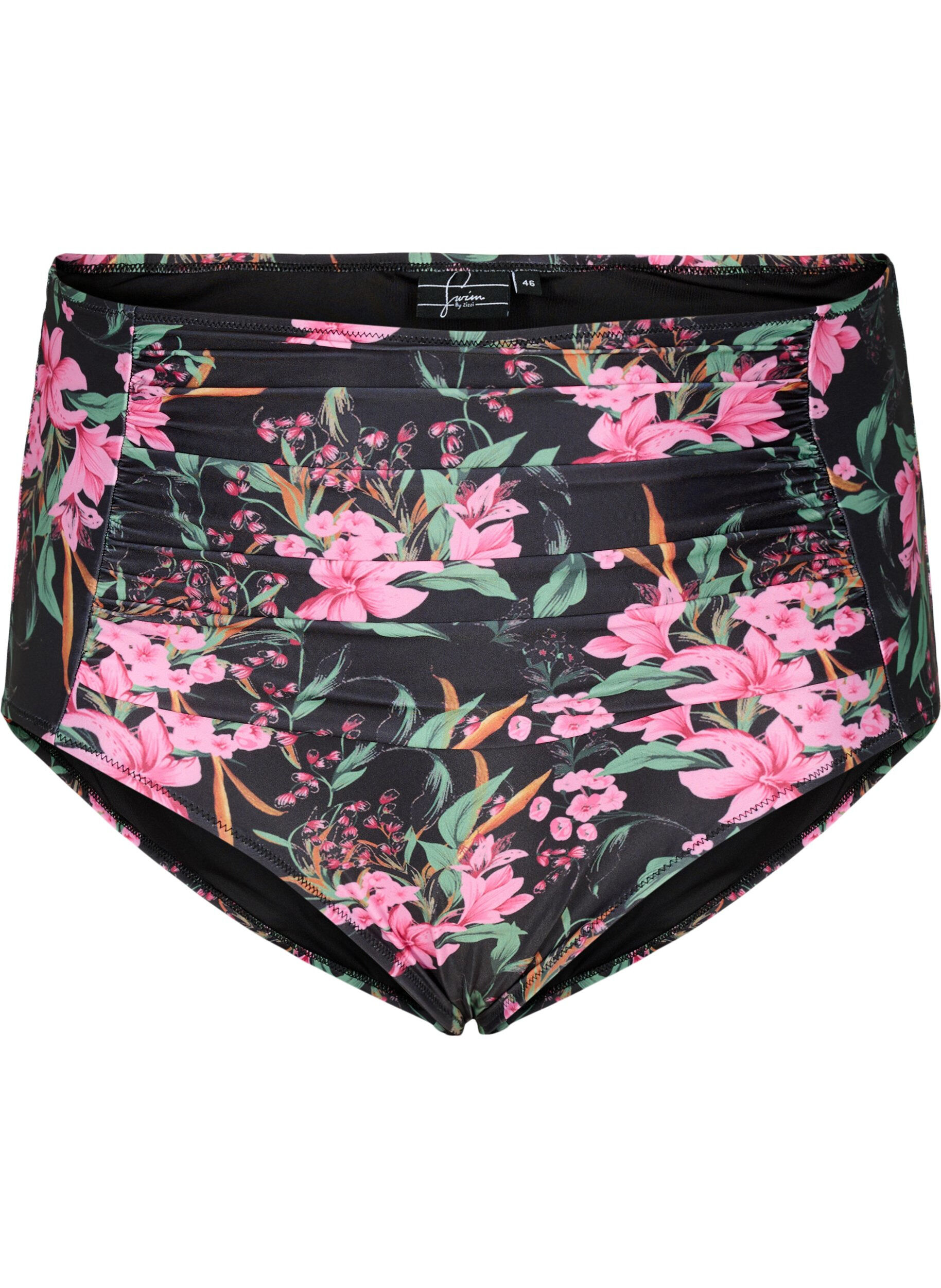 ZizziBikinibroekje met extra hoge taille en print, Roze, Packshot image number 0