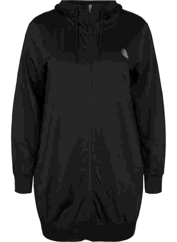 Cardigan de sport long avec capuche et poche, Black, Packshot image number 0