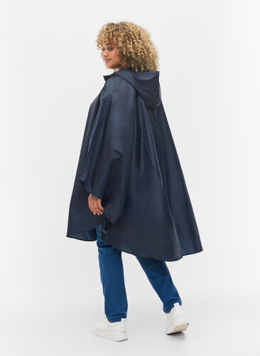 Poncho de pluie à capuche, Navy Blazer, Model image number 1