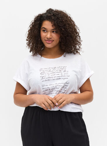T-shirt avec imprimé en coton biologique, Bright White TEXT, Model image number 0